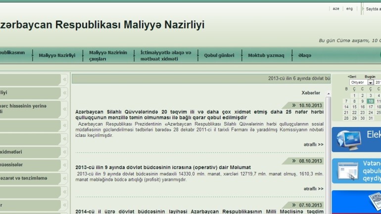 Azərbaycan Respublikası Maliyyə Nazirliyinin www.maliyye. gov.az.domen adlı İnternet saytının təkmilləşdirilməsi ilə bağlı TÖVSİYƏLƏR