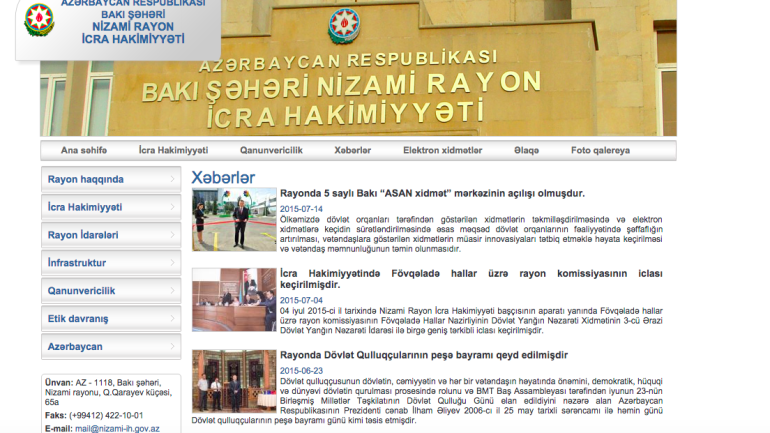 Nizami Rayon İcra Hakimiyyəti www.nizami-ih.gov.az domen adlı İnternet saytının monitorinqinin yekunu /İCMAL/
