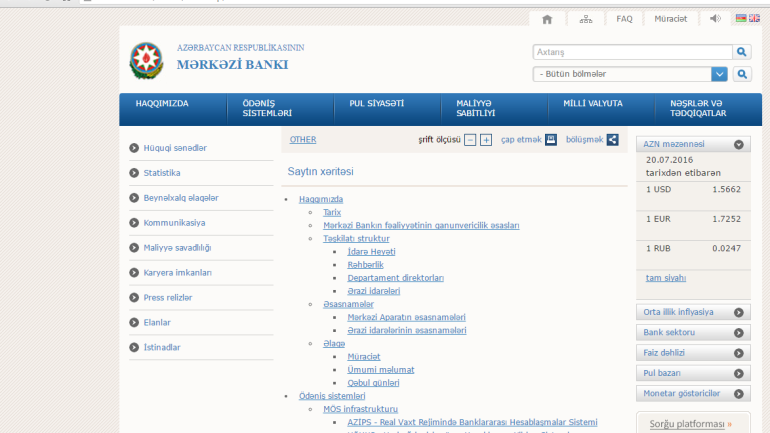 Mərkəzi Bankının www.cbar.az domen adlı internet saytının fəaliyyətinin təkmilləşdirilməsi ilə bağlı TÖVSİYƏLƏR