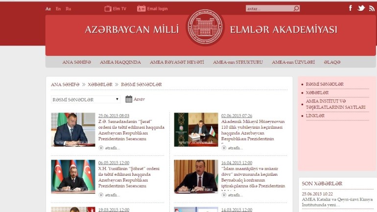 Milli Elmlər Akademiyasının www.science.gov.az  domen adlı İnternet saytının fəaliyyətinin təkmilləşdirilməsi ilə bağlı TÖVSİYƏLƏR