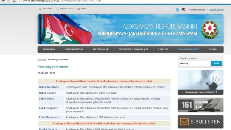 Korrupsiyaya Qarşı Mübarizə  Üzrə Komissiyasının www.antikorrupsiya.gov.az  domen adlı İnternet saytının monitorinqinin yekunu /İCMAL/